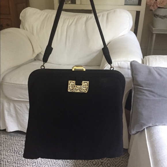 Pretty VINTAGE BLACK FABRIC Wedding/evening bag - Picture 8 of 10